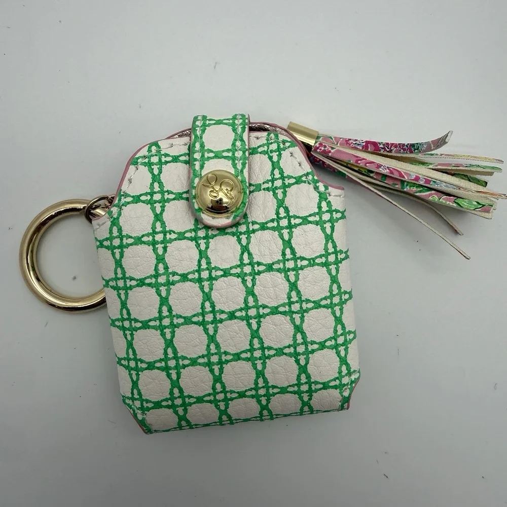Lilly Pulitzer faux leather wireless earbud case in the Spearmint Caning Print